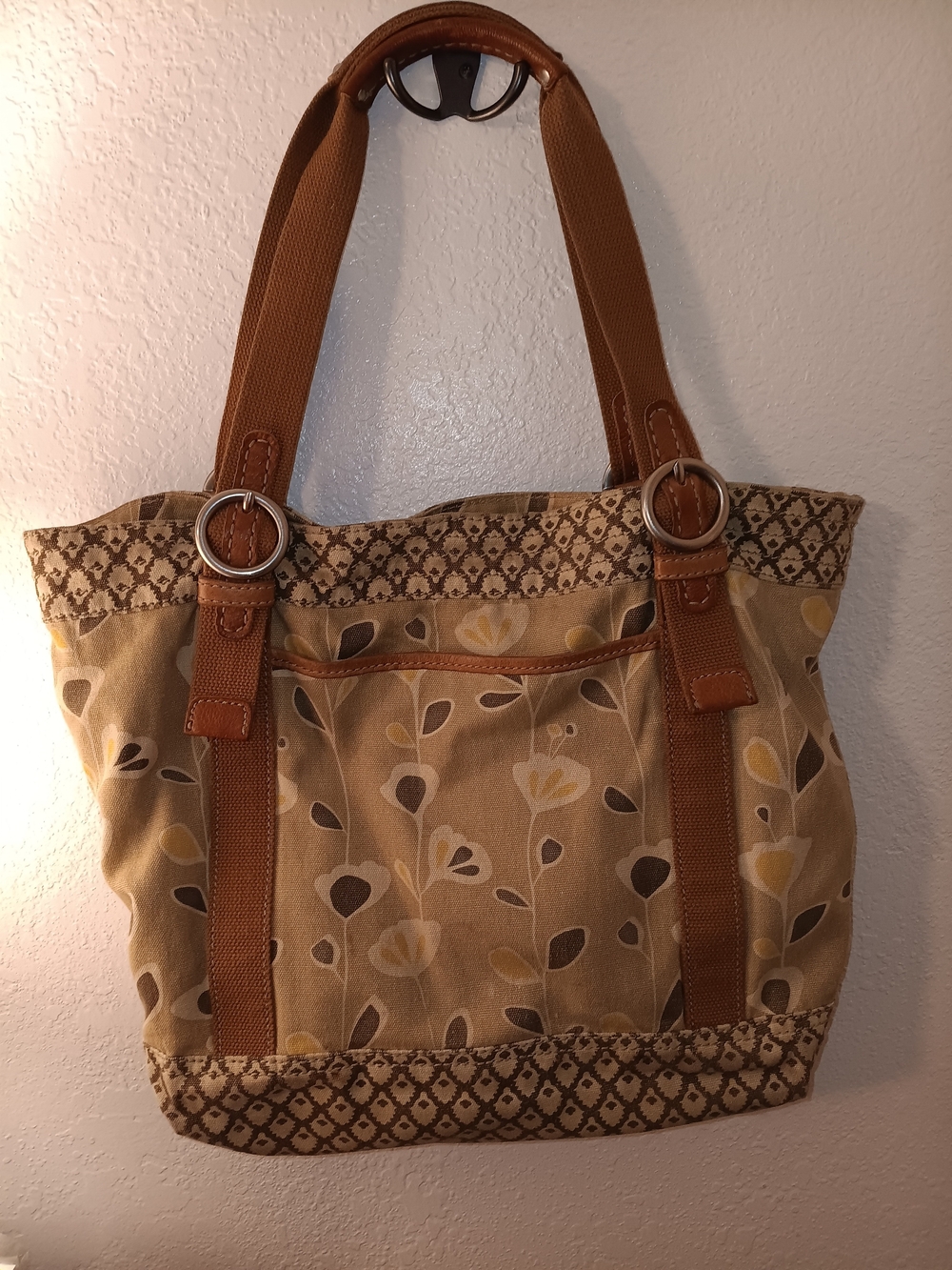Fossil Beige Brown Tote Bag with Leather Straps - Picture 4 of 13